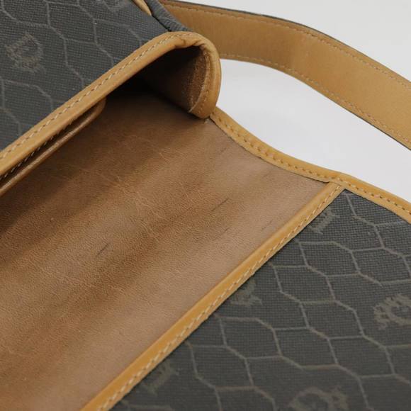 Christian Dior Honeycomb Canvas Shoulder Bag PVC Leather Beige Gold Auth bs18673